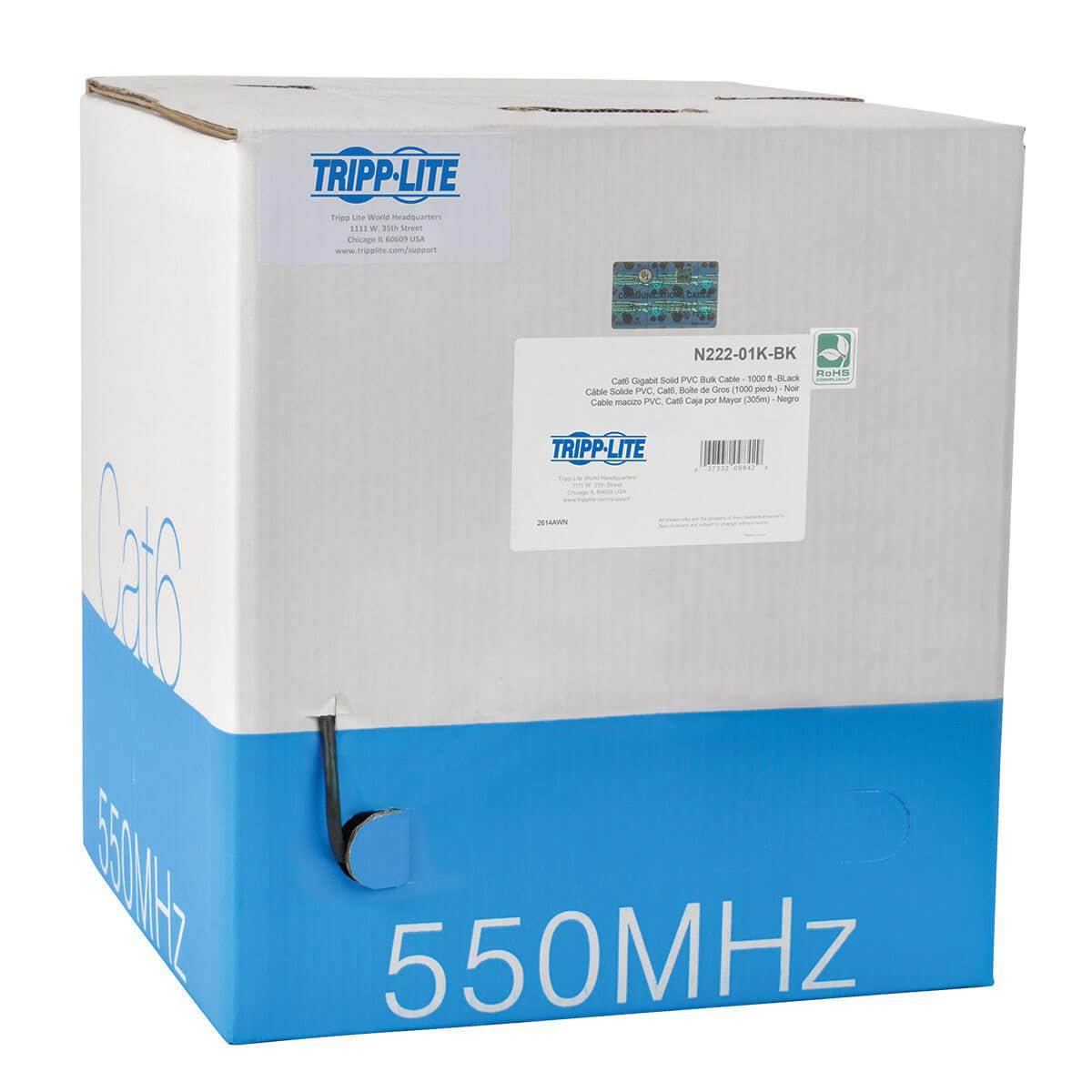 Tripp Lite N222-01K-Bk Cat6 Gigabit Solid Core Utp Pvc Bulk Ethernet Cable, Black, 1000 Ft. (304.8 M), Taa