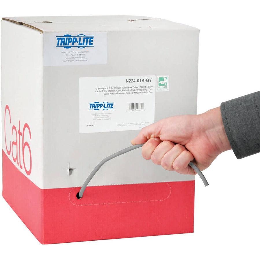 Tripp Lite N224-01K-Gy Cat6 Gigabit Solid Core Plenum-Rated Utp Cmp Pvc Bulk Ethernet Cable, Gray, 1000 Ft. (304.8 M)