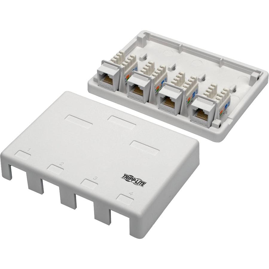 Tripp Lite N236-004-Wh Pre-Configured Unshielded Cat6 4-Port Surface-Mount Box, 110 Idc, Rj45, White