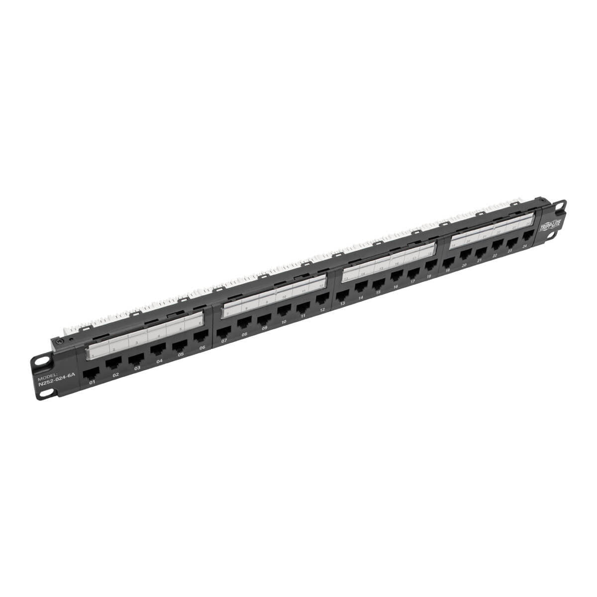 Tripp Lite N252-024-6A 24-Port 1U Rack-Mount Cat6A/Cat6/Cat5E 110 Patch Panel With Cable Management Bar, 110 Punchdown, Rj45, Taa