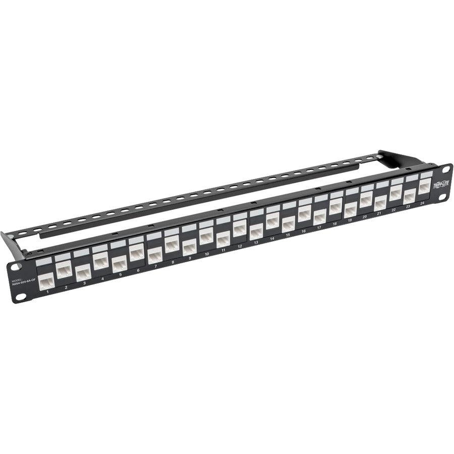 Tripp Lite N254-024-6A-Of 24-Port 1U Rack-Mount Cat6A/Cat6/Cat5E Offset Feed-Through Patch Panel With Cable Management Bar, Rj45 Ethernet, Taa