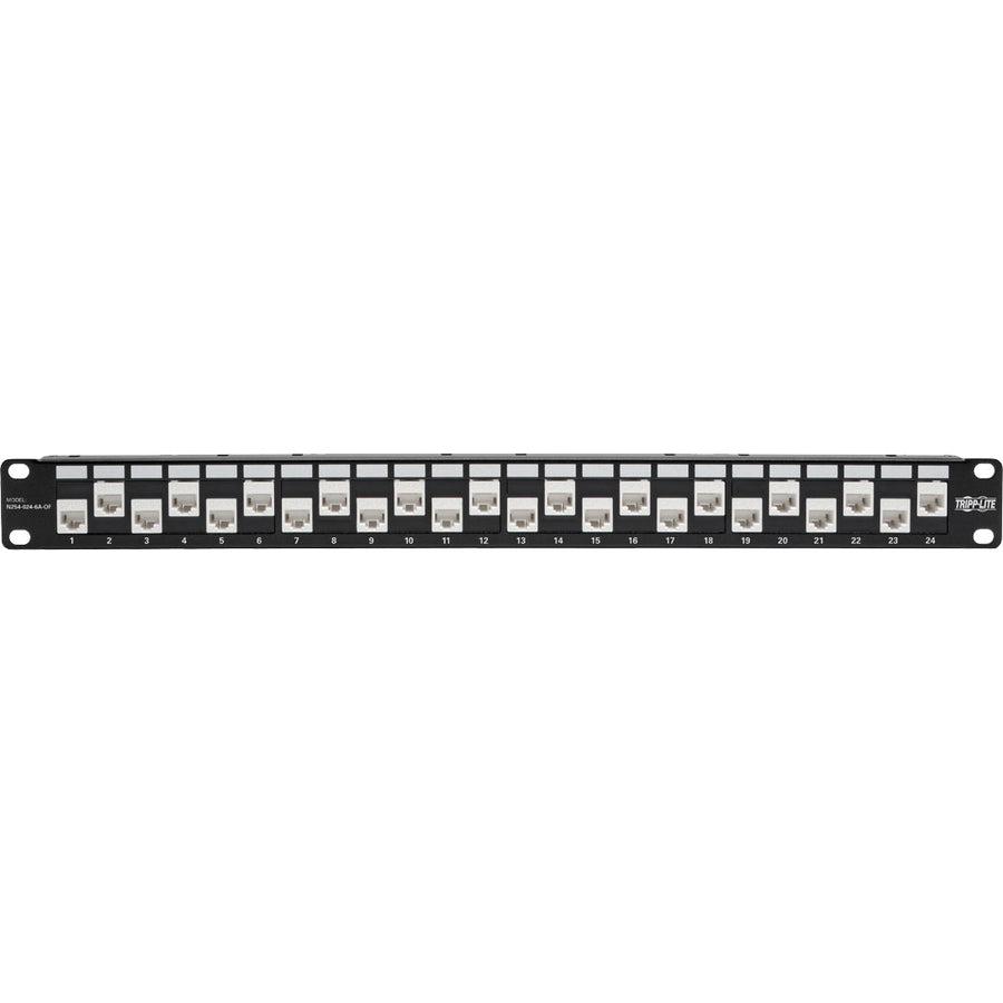 Tripp Lite N254-024-6A-Of 24-Port 1U Rack-Mount Cat6A/Cat6/Cat5E Offset Feed-Through Patch Panel With Cable Management Bar, Rj45 Ethernet, Taa