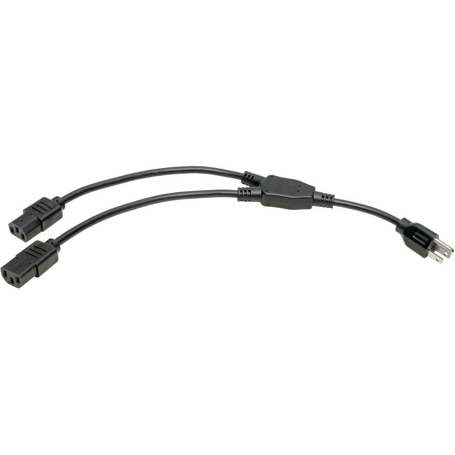 Tripp Lite P004-18N-2C13 Power Cord Splitter, C14 To 2Xc13 Pdu Style - 10A, 250V, 18 Awg, 18-In. (45.72 Cm), Black
