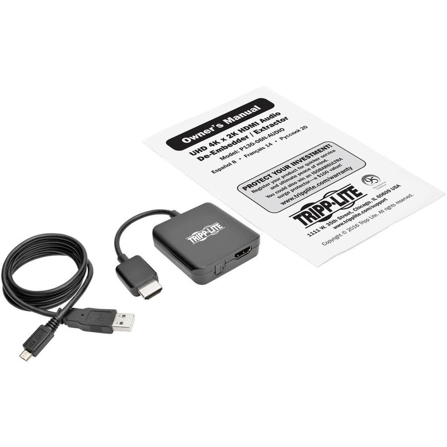 Tripp Lite P130-06N-Audio 4K Hdmi Audio De-Embedder/Extractor With Toslink And 3.5 Mm Stereo Output, 5.1 Channel, Hdcp, 4K 30Hz, 6-In. (15.24 Cm)