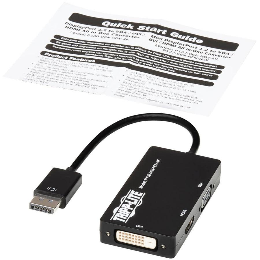 Tripp Lite P136-06N-Hdv-4K Displayport To Vga/Dvi/Hdmi All-In-One Converter Adapter, Dp Ver 1.2, 4K 30 Hz Hdmi
