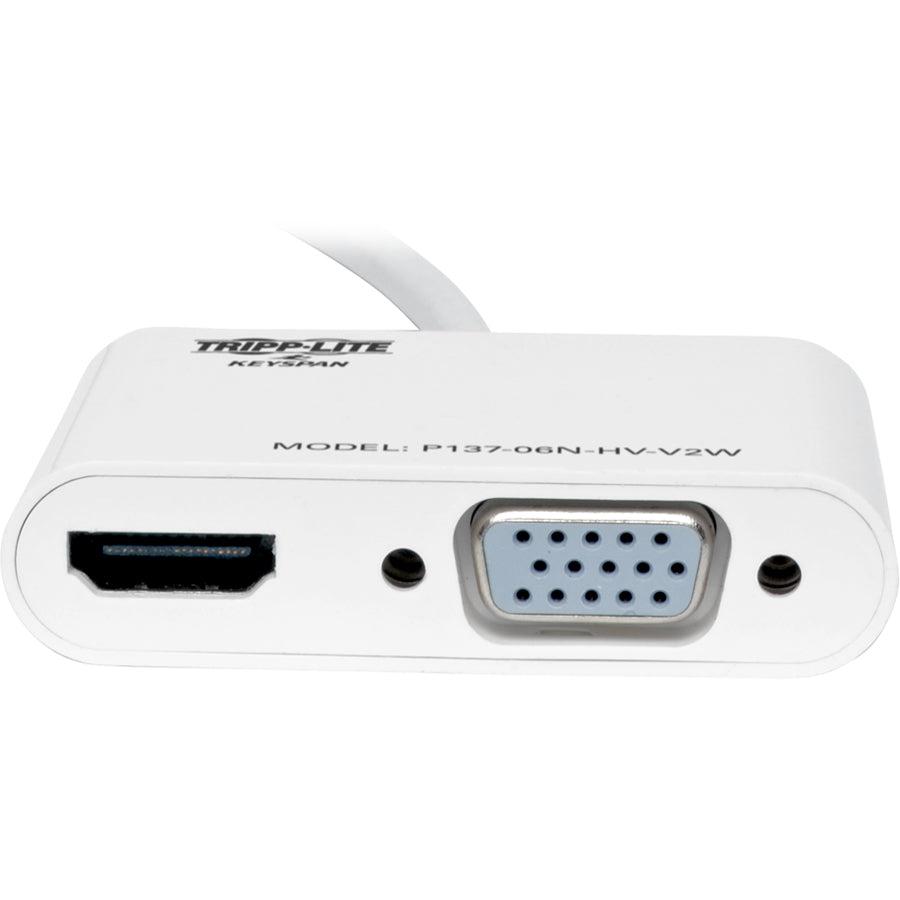 Tripp Lite P137-06N-Hv-V2W Keyspan Mini Displayport To Vga/Hdmi All-In-One Video Converter Adapter, 4K 30Hz Hdmi, Dp1.2, White, 6-In. (15.24 Cm)