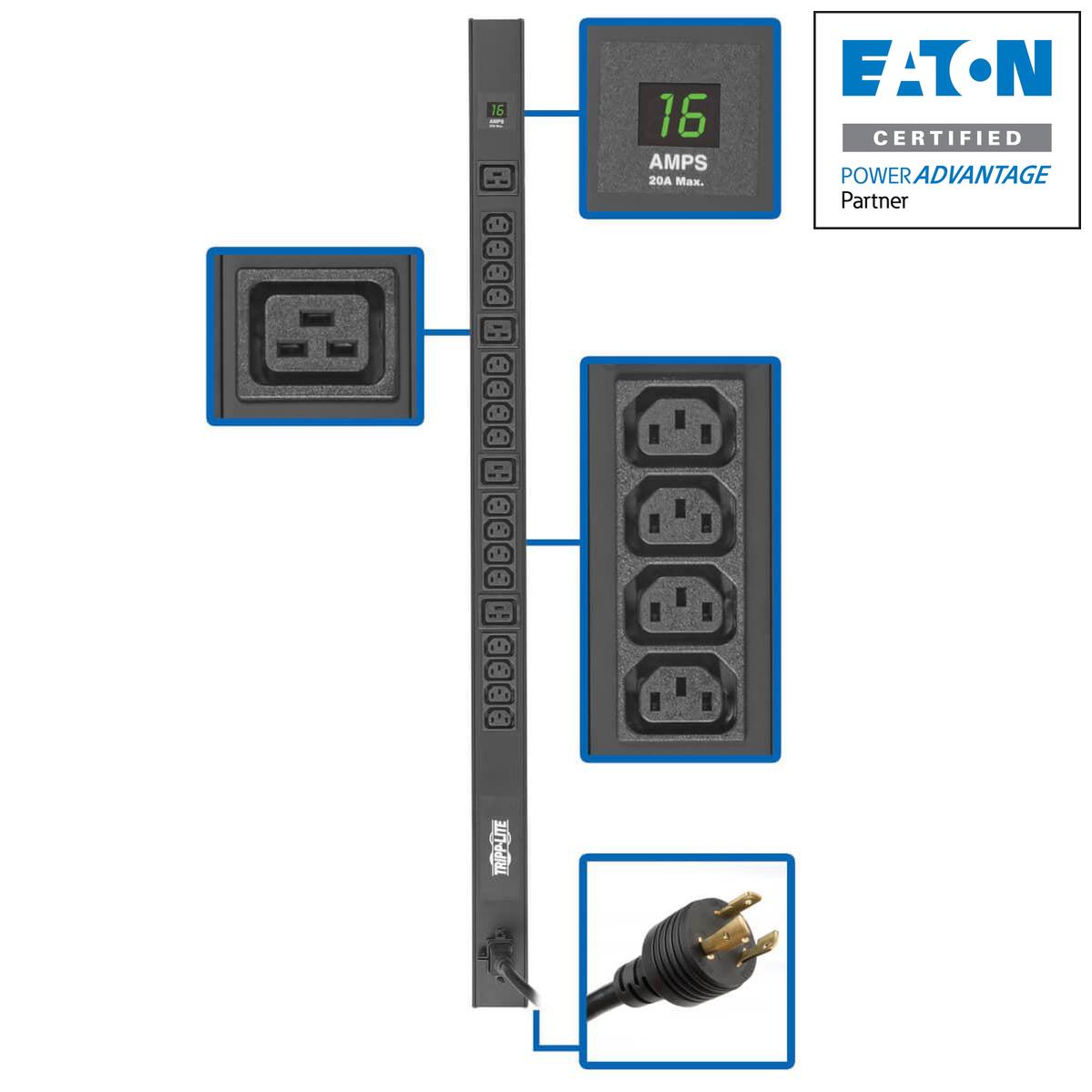 Tripp Lite Pdumv20Hv-36 3.7Kw 208/230V Single-Phase Local Metered Pdu - 16 C13 & 4 C19 Outlets, C20/L6-20P Input, 10-Ft. (3.05 M) Cord, 40 In. 0U Rack