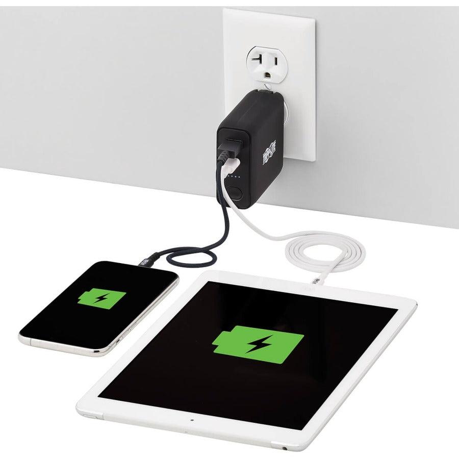 Tripp Lite Portable 5000Mah 2-Port Mobile Power Bank And Usb Battery Wall Charger Combo - Direct Plug, Black