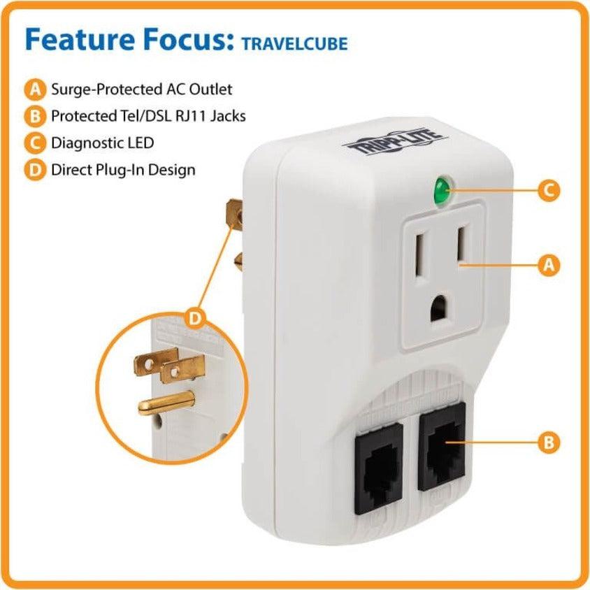 Tripp Lite Protect It! 1-Outlet Portable Surge Protector, Direct Plug-In, 600 Joules, Tel/Modem Protection