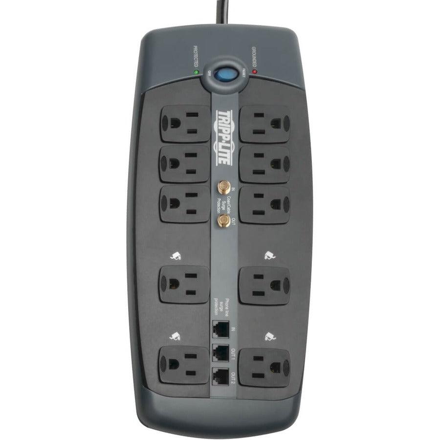 Tripp Lite Protect It! 10-Outlet Surge Protector, 8-Ft. Cord, 3345 Joules, Tel/Modem/Coaxial Protection