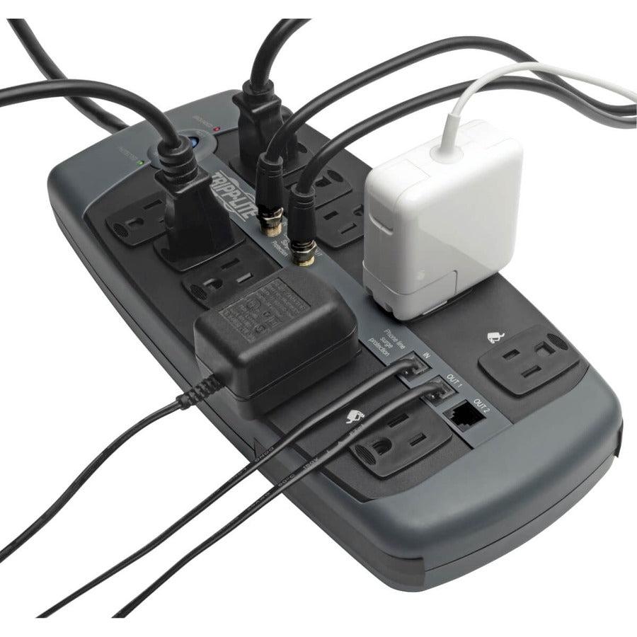 Tripp Lite Protect It! 10-Outlet Surge Protector, 8-Ft. Cord, 3345 Joules, Tel/Modem/Coaxial Protection