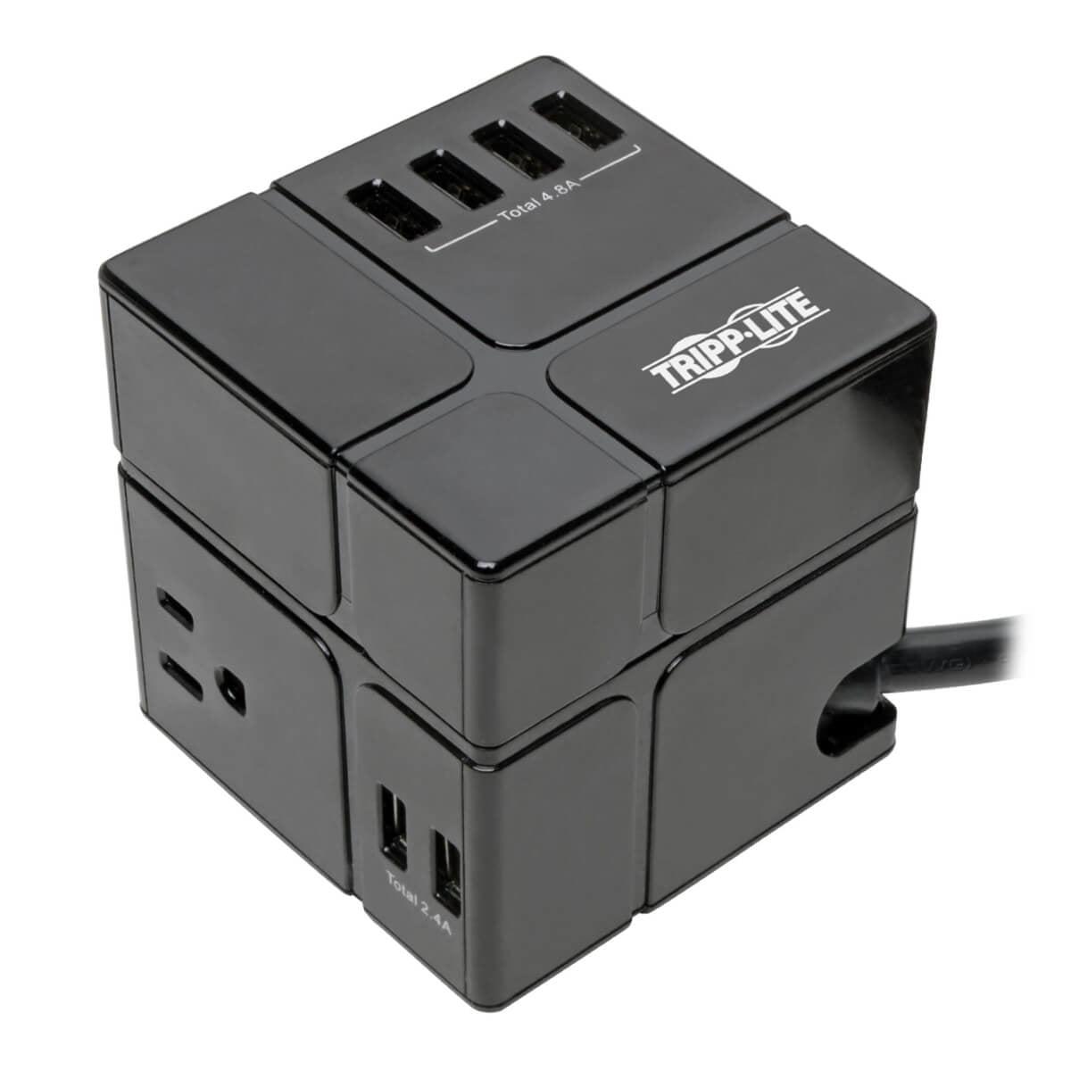 Tripp Lite Protect It! 3-Outlet Power Cube Surge Protector - 6 Usb-A Ports (7.2A Shared), 6 Ft. Cord, 540 Joules, Black