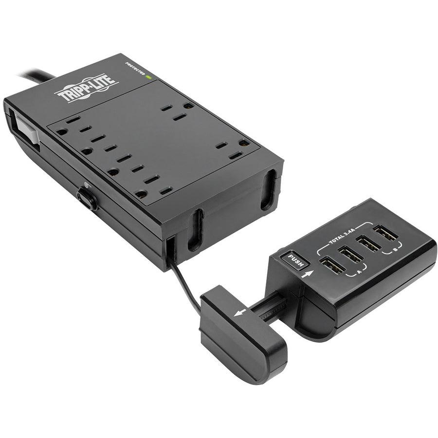 Tripp Lite Protect It! 6-Outlet Surge Protector, 4 Usb Ports, 6 Ft. Cord, 1080 Joules, Diagnostic Led, Black Housing