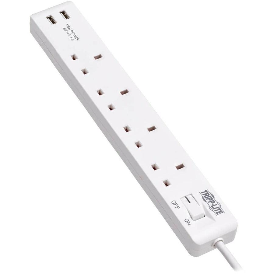 Tripp Lite Ps4B18Usbw 4-Outlet Power Strip With Usb-A Charging - Bs1363A Outlets, 220-250V, 13A, 1.8 M Cord, Bs1363A Plug, White