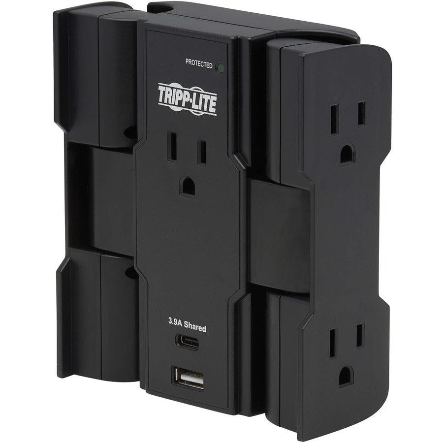 Tripp Lite Safe-It 5-Outlet Surge Protector - Usb-A/Usb-C Ports, 5-15P Direct Plug-In, 1050 Joules, Antimicrobial Protection, Black