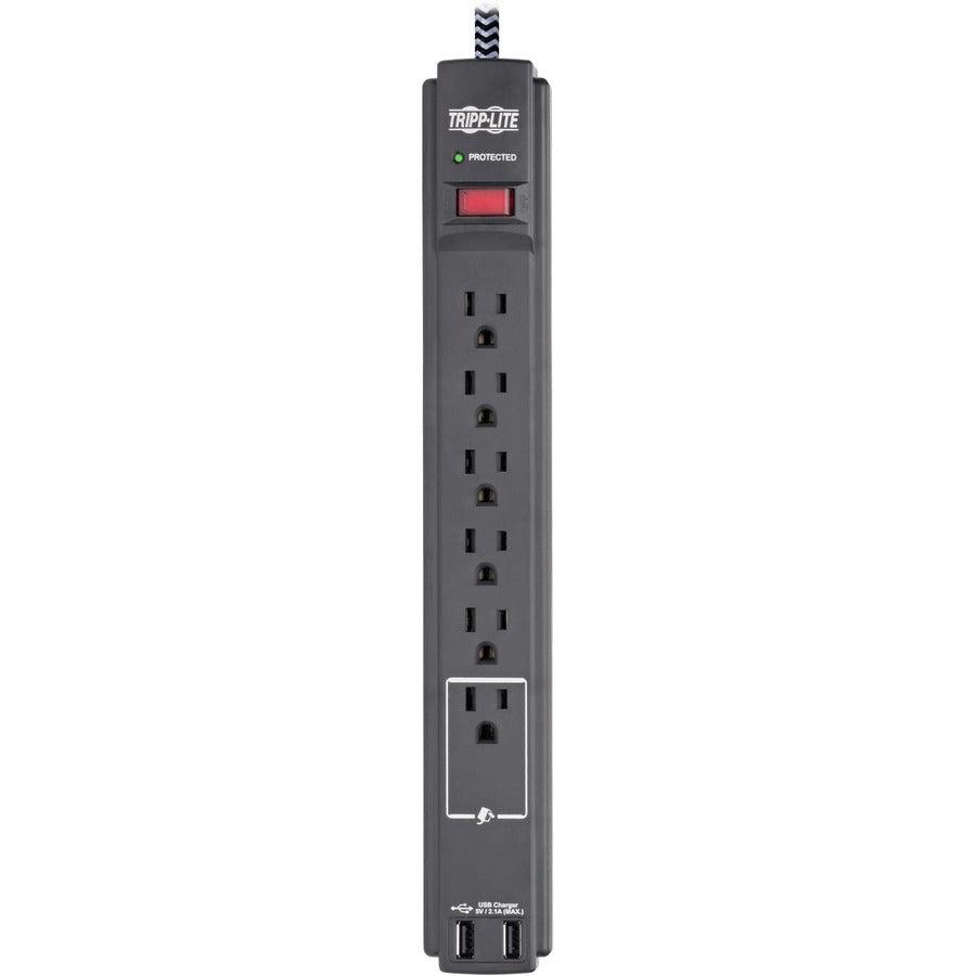 Tripp Lite Safe-It 6-Outlet Surge Protector - 2 Usb Ports, 10 Ft. Cord, 5-15P Plug, 990 Joules, Antimicrobial Protection, Black