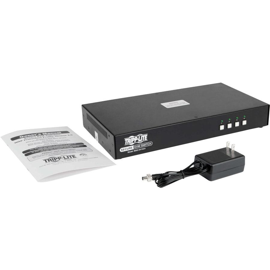 Tripp Lite Secure Kvm Switch, Dvi To Dvi - 4-Port, Niap Pp3.0 Certified, Audio, Cac Support, Single Monitor, Taa