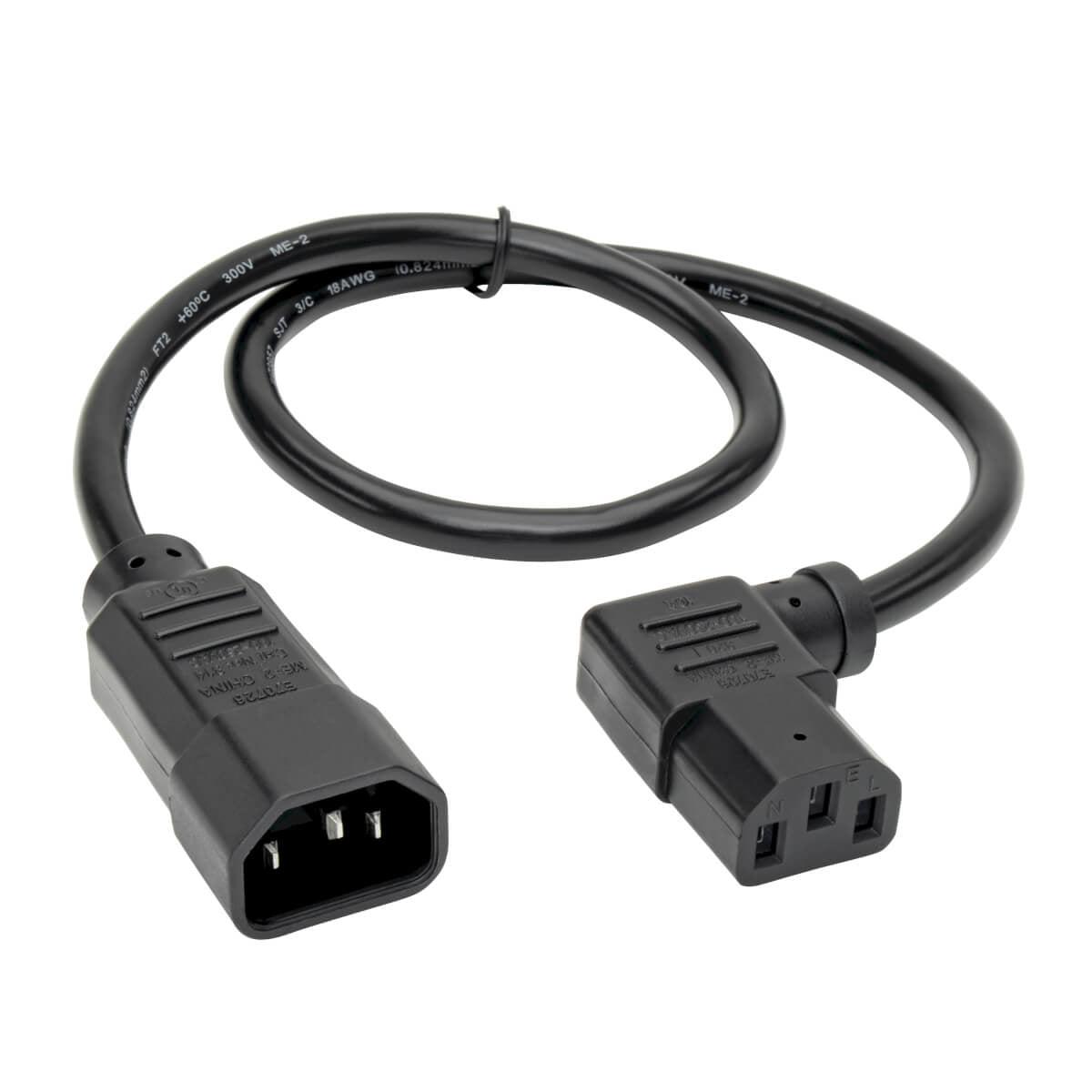 Tripp Lite Standard Computer Power Extension Cord Lead Cable, 10A, 18Awg (Iec-320-C14 To Left Angle Iec-320-C13), 0.61 M