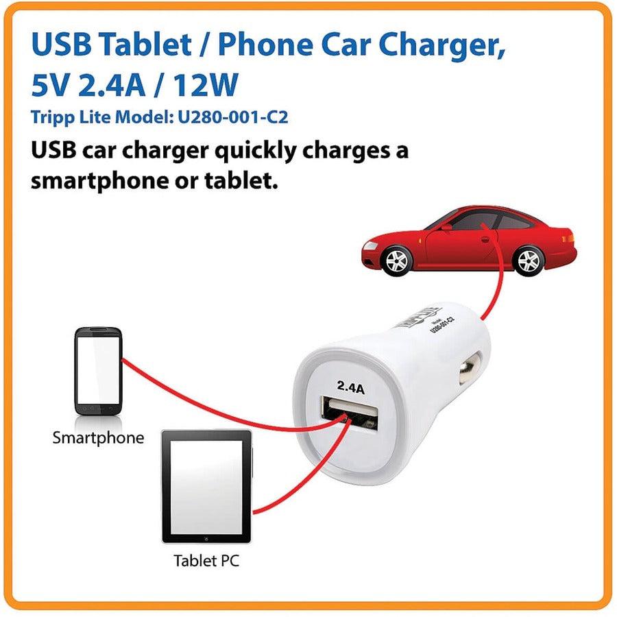 Tripp Lite U280-001-C2 Usb Tablet / Phone Car Charger, 5V 2.4A / 12W