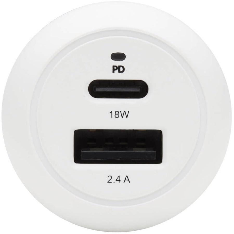 Tripp Lite U280-C02-30W-K Dual-Port Usb Car Charger - 30W Pd Charging, Usb-C (18W) & Usb-A (12W), Usb-C To Lightning Cable, White