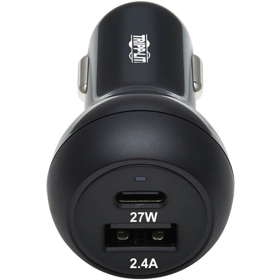Tripp Lite U280-C02-39W-1B Dual-Port Usb Car Charger With 39W Charging - Usb-C (27W) Pd 3.0, Usb-A (12W), Black