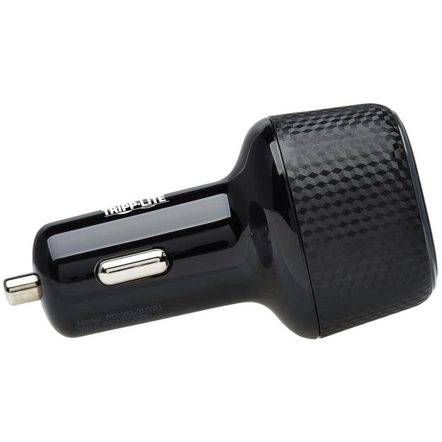 Tripp Lite U280-C02-45W-1B Dual-Port Usb Car Charger With 45W Charging - Usb-C (27W) Qc4+, Usb-A (18W) Qc 3.0, Black