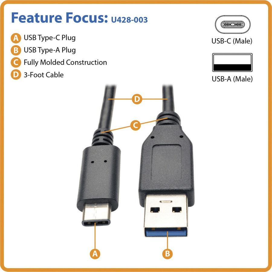 Tripp Lite U428-003 Usb-C To Usb-A Cable (M/M), Usb 3.1 Gen 1 (5 Gbps), Thunderbolt 3 Compatible, 3 Ft. (0.91 M)