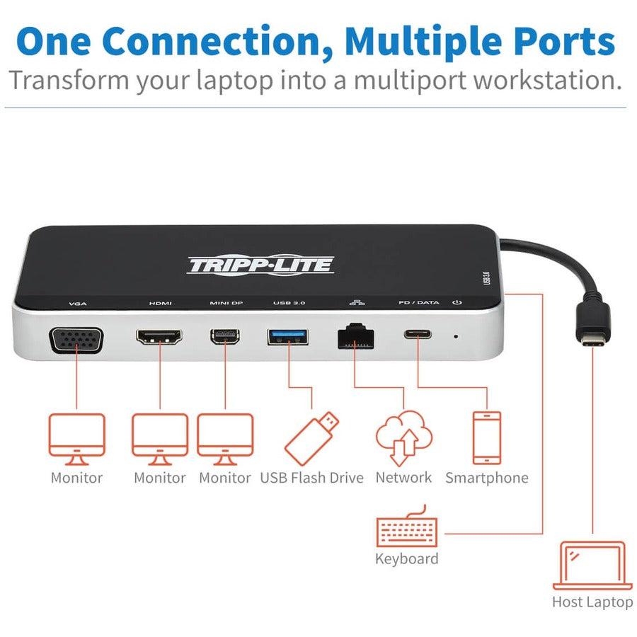 Tripp Lite U442-Dock16-B Usb Dock, Triple Display - 4K Hdmi & Mdp, Vga, Usb 3.2 Gen 1, Usb-A/C Hub, Gbe, 60W Pd Charging