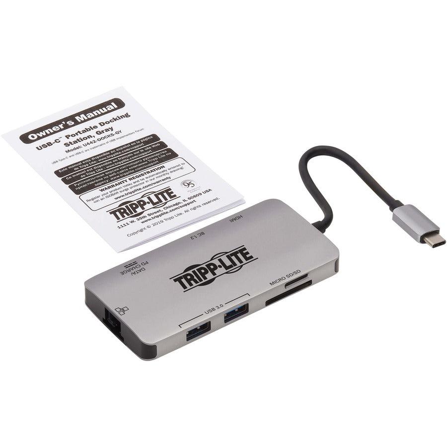 Tripp Lite U442-Dock5-Gy Usb-C Dock - 4K Hdmi, Usb 3.2 Gen 1, Usb-A Hub, Gbe, Memory Card, 100W Pd Charging