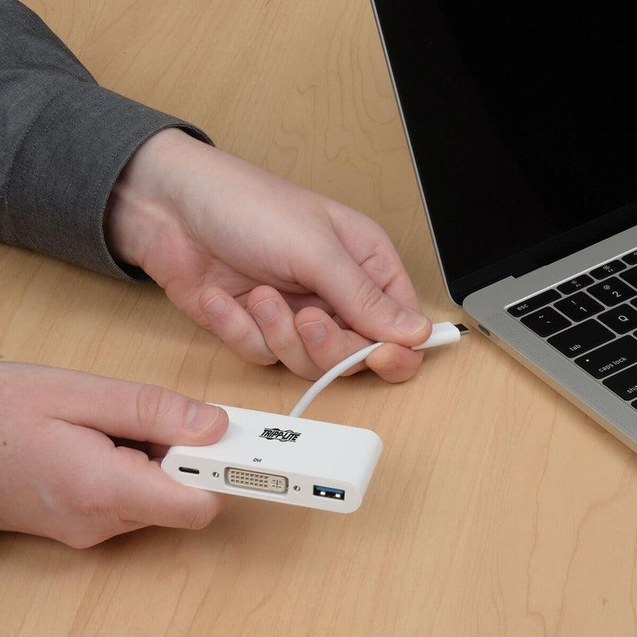 Tripp Lite U444-06N-Du-C Usb-C To Dvi Adapter With Usb-A Port And Pd Charging, White
