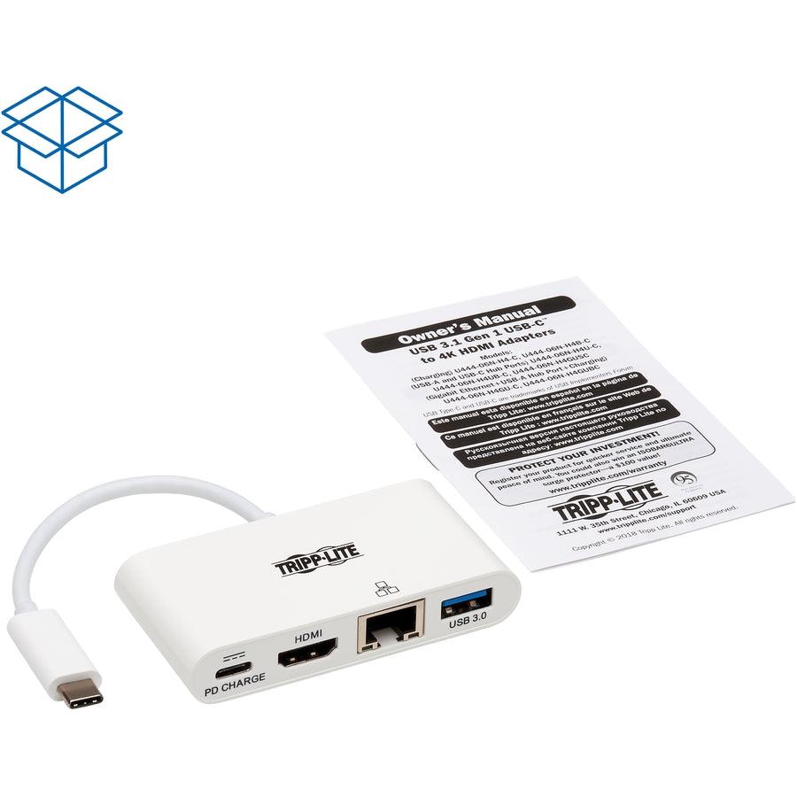 Tripp Lite U444-06N-H4Gu-C Usb-C Multiport Adapter - 4K Hdmi, Usb-A Port, Gbe, 60W Pd Charging, Hdcp, White