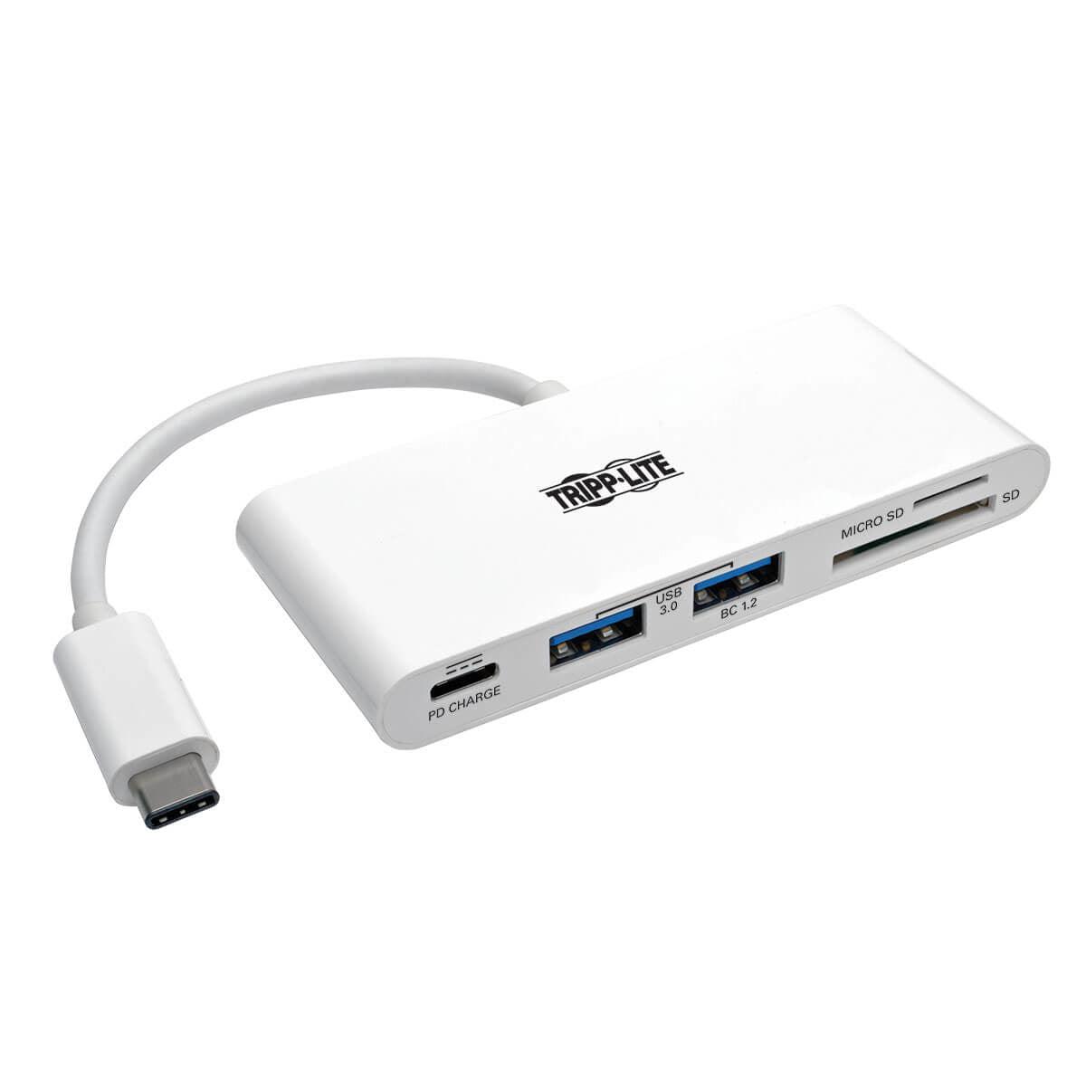 Tripp Lite U460-002-2Am-C Usb-C Multiport Adapter, 2X Usb-A And 1X Usb-C Ports, Card Reader And Pd Charging, Usb 3.0, White