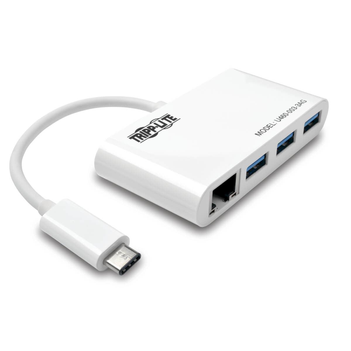 Tripp Lite U460-003-3Ag 3-Port Usb-C Hub With Lan Port, Usb-C To 3X Usb-A Ports, Gbe, Usb 3.0, White