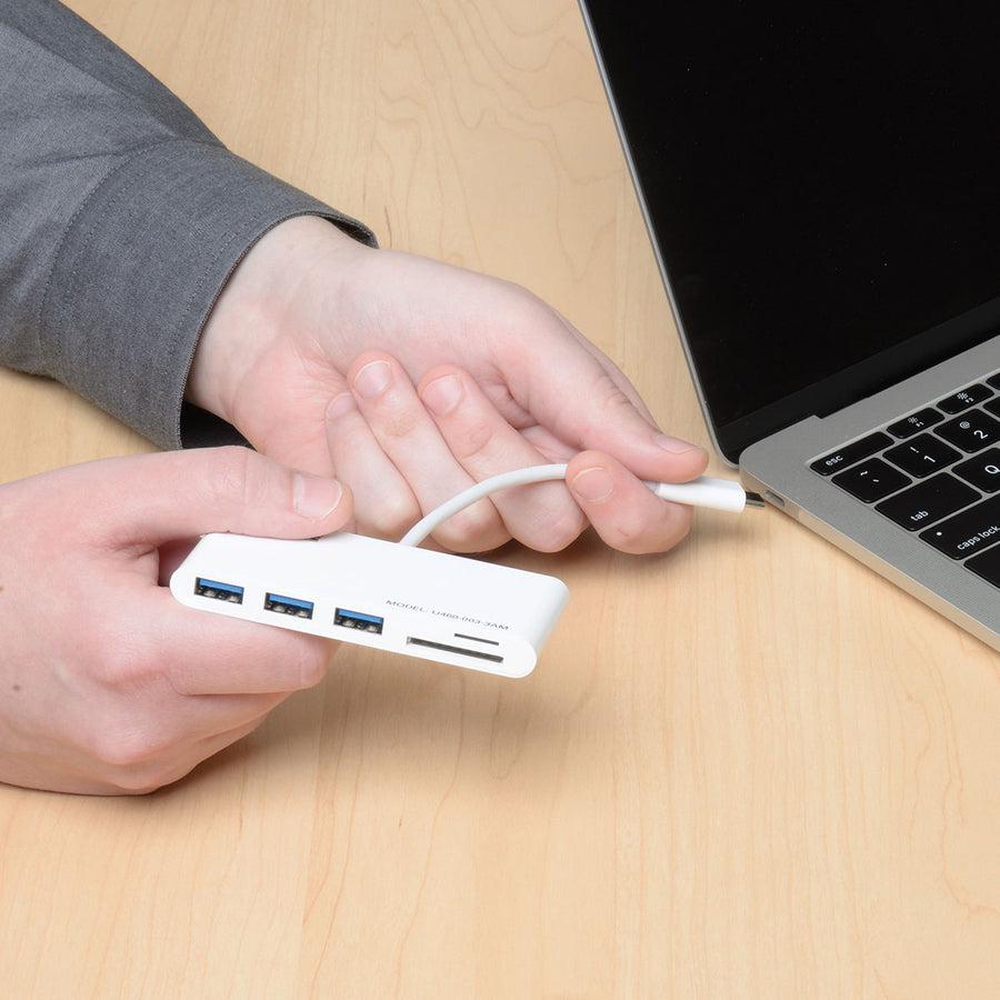 Tripp Lite U460-003-3Am 3-Port Usb-C Hub With Card Reader, Usb-C To 3X Usb-A Ports And Sd Reader, Usb 3.0, White
