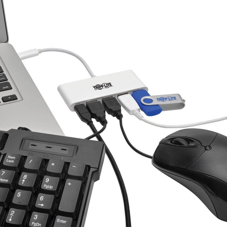 Tripp Lite U460-004-4A-C 4-Port Usb-C Hub With Power Delivery, Usb-C To 4X Usb-A Ports, Usb 3.0, White