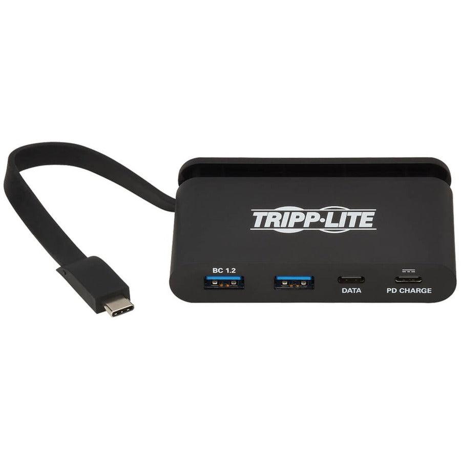 Tripp Lite U460-T04-2A2C-1 4-Port Usb-C Hub With Self-Storing Cable And Power Delivery, 2X Usb-A, 2X Usb-C, 100W Pd 3.0, Usb 3.0