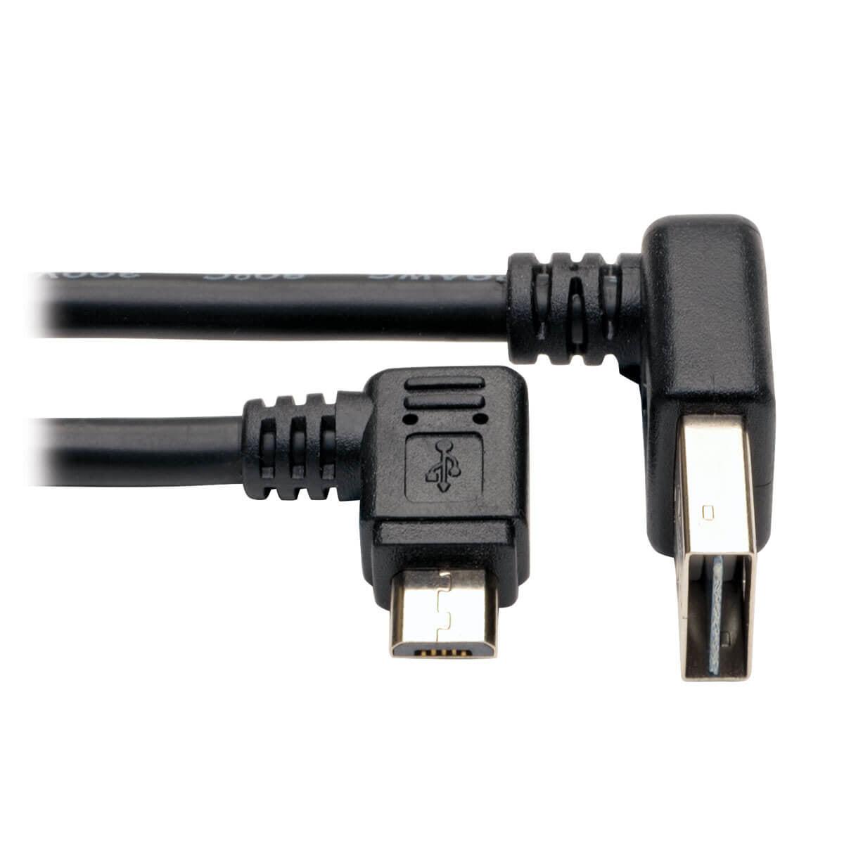 Tripp Lite Ur05C-003-Uarb Micro Usb Cable For Charging (M/M) - Reversible Up/Down Usb-A To Right-Angle Usb Micro-B, 20 Awg, Black, 3 Ft. (0.91 M)