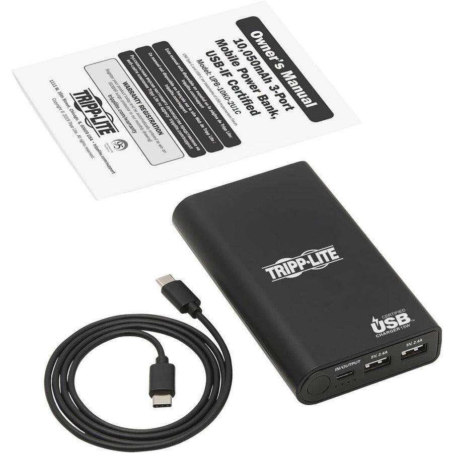 Tripp Lite Upb-10K0-2U1C Portable Charger - 2X Usb-A, Usb-C With Pd Charging, 10,050Mah Power Bank, Lithium-Ion, Usb-If, Black