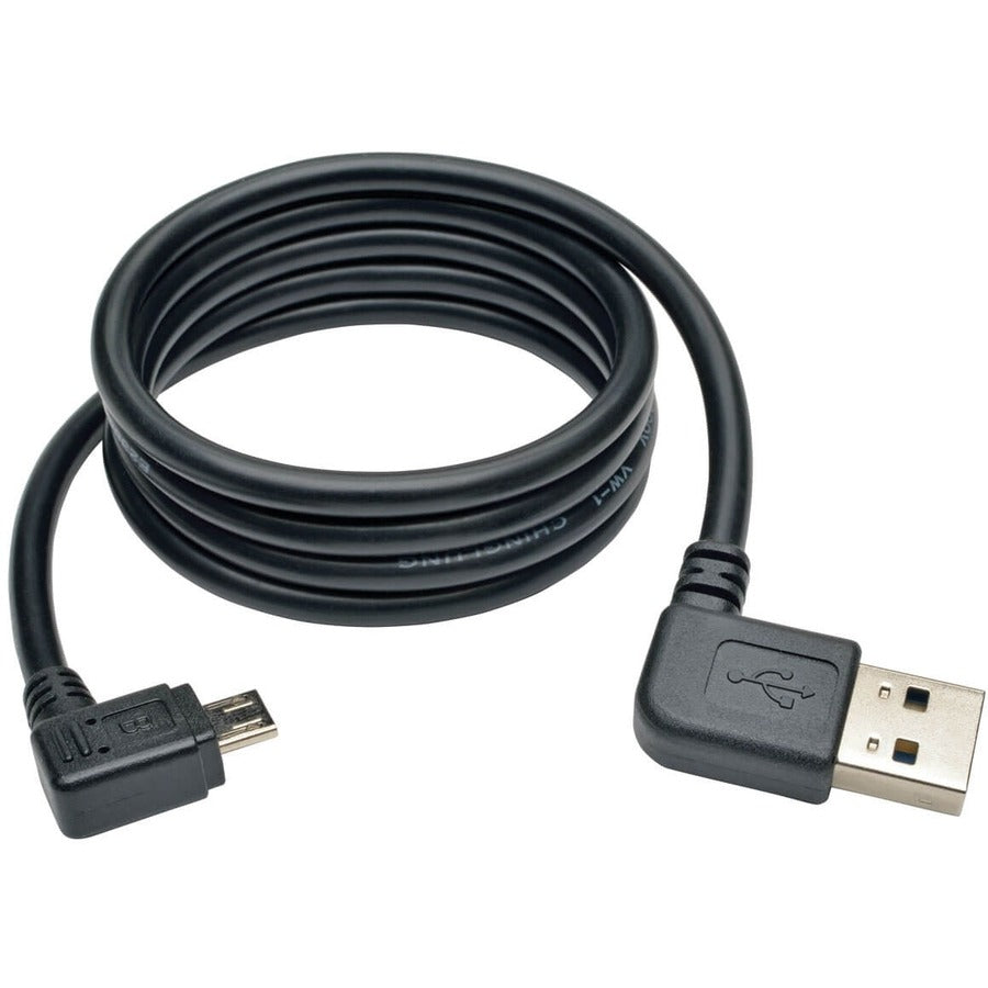Tripp Lite Ur05C-003-Rarb Micro Usb Cable For Charging (M/M) - Reversible Left/Right Usb-A To Right-Angle Usb Micro-B, Black, 3 Ft. (0.91 M)