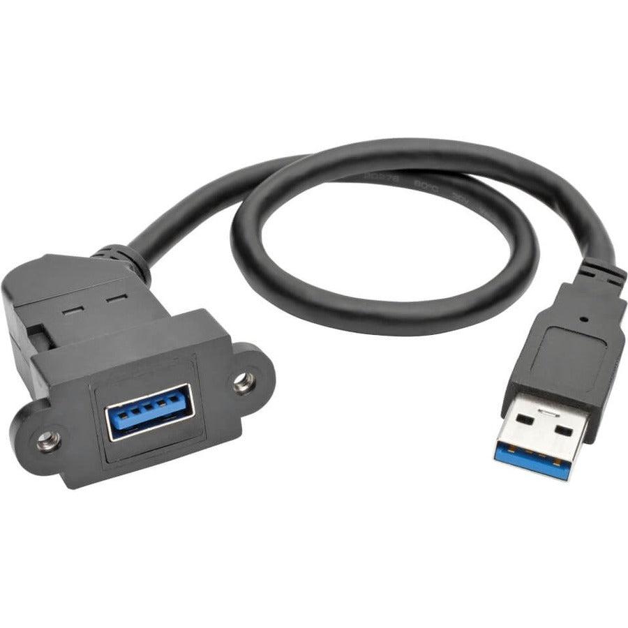 Tripp Lite Usb 3.0 All-In-One Keystone/Panel Mount Extension Cable (M/F), Angled Connector, Black, 0.31 M