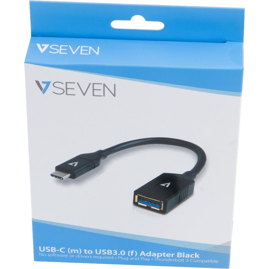 V7 Black USB Cable USB 3.0 A Female to USB-C Male 0.3m 1ft V7U3C-BLK-1E