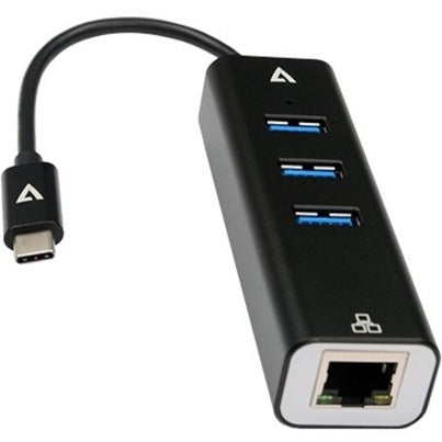V7 Gigabit Ethernet Adapter USB-C Male to USB A Female x 3, RJ45 Black V7UCRJ45USB3