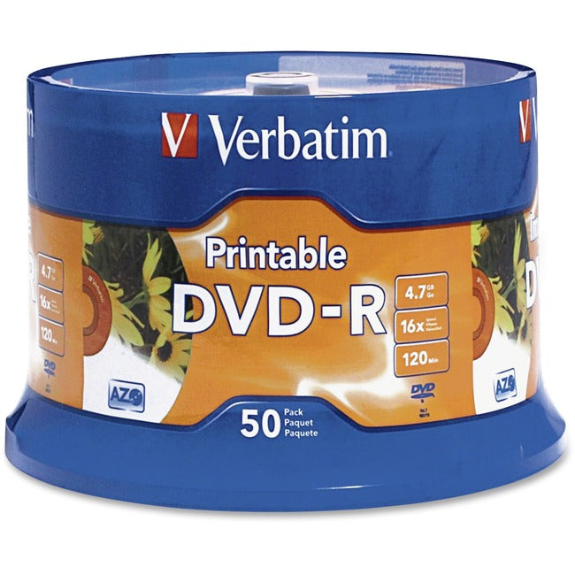 Verbatim Dvd-R 4.7Gb 16X White Inkjet Printable With Branded Hub - 50Pk Spindle