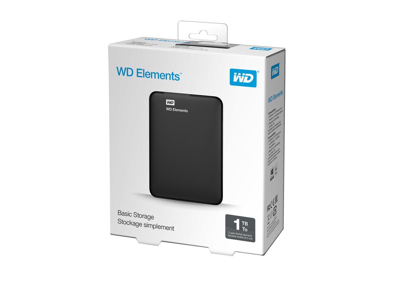 Wd 1Tb Elements Portable Storage Usb 3.0 Model Wdbuzg0010Bbk-Wesn Black