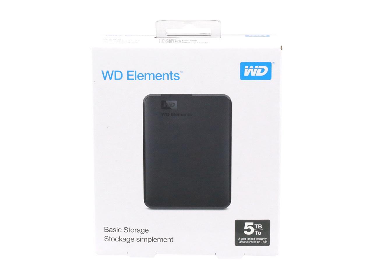 Wd 5Tb Elements Portable Storage Usb 3.0 Model Wdbu6Y0050Bbk-Wesn Black