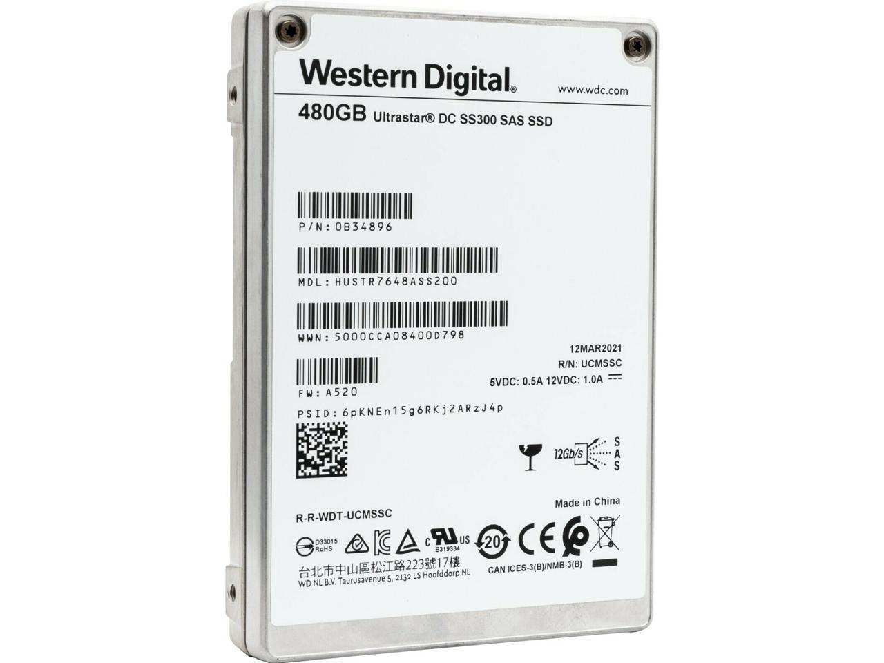Wd Ultrastar Ss300 480Gb Sas 12Gb/S 3D Tlc 2.5-Inch Data Center Ssd — Hustr7648Ass200