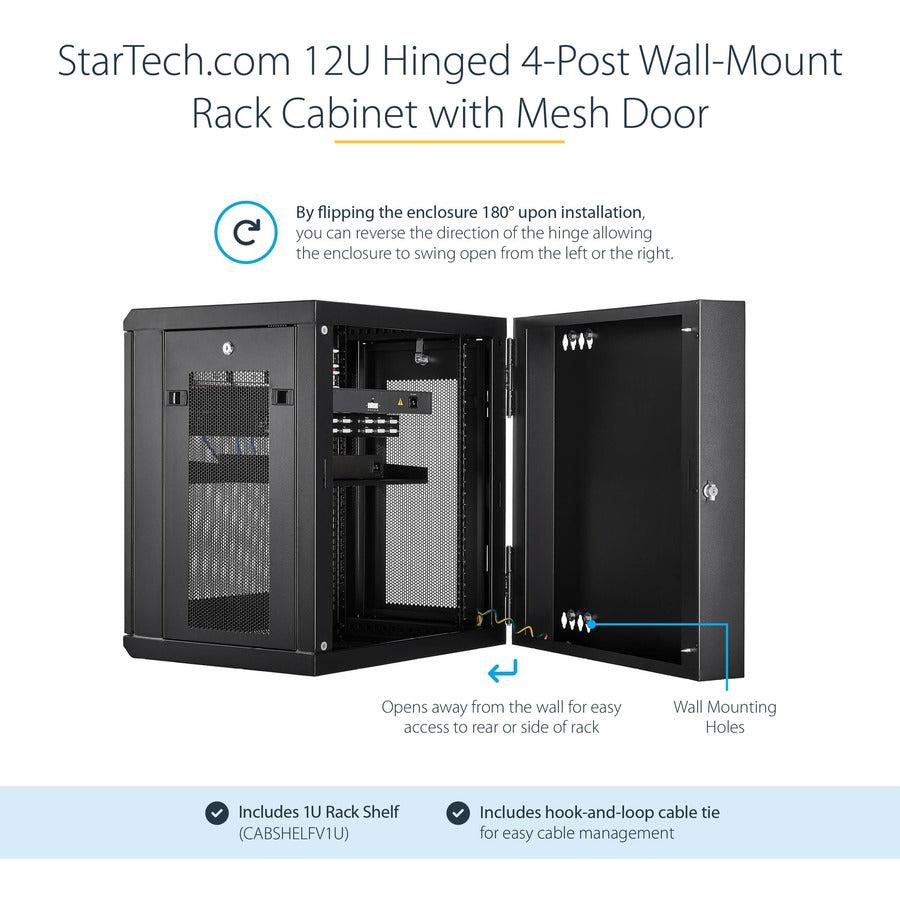 Wall Mount Network Cabinet - StarTech 12U Hinged Server Rack | Tecisoft RK12WALHM