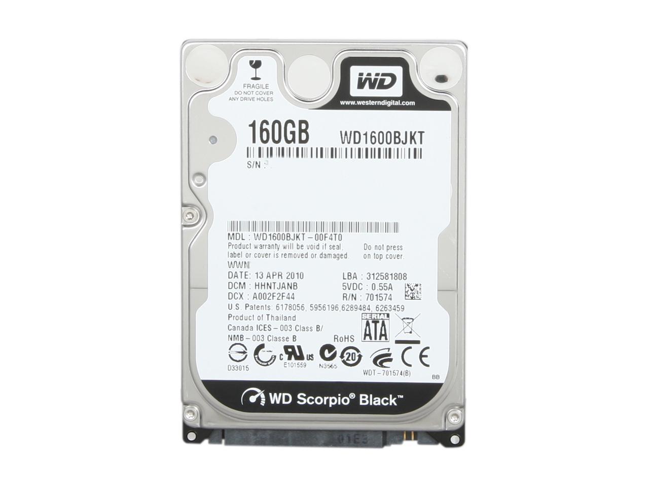 Western Digital Scorpio Black Wd1600Bjkt 160Gb 7200 Rpm 16Mb Cache Sata 3.0Gb/S 2.5" Internal Notebook Hard Drive Bare Drive