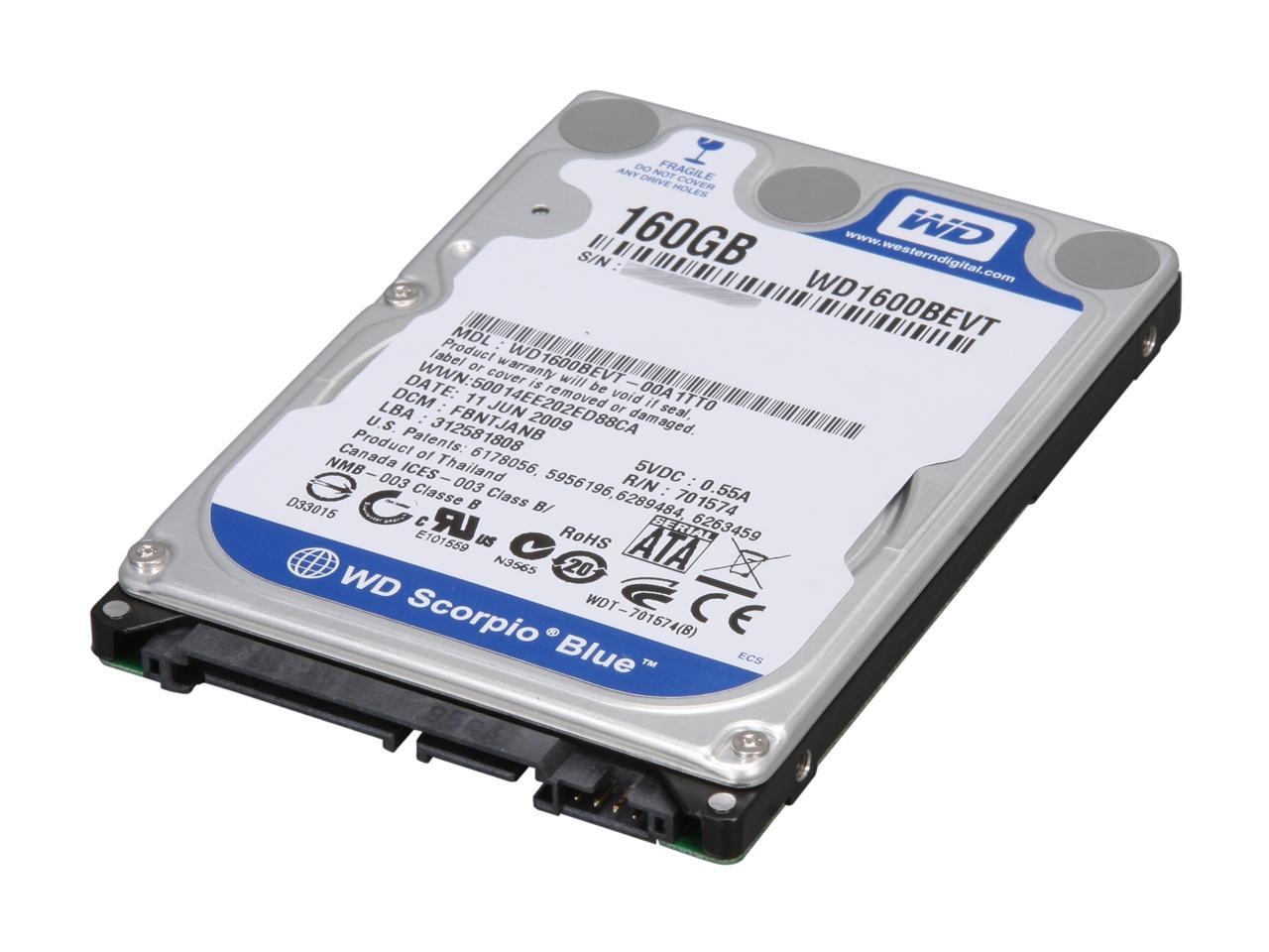 Western Digital Scorpio Blue Wd1600Bevt 160Gb 5400 Rpm 8Mb Cache Sata 3.0Gb/S 2.5" Internal Notebook Hard Drive Bare Drive