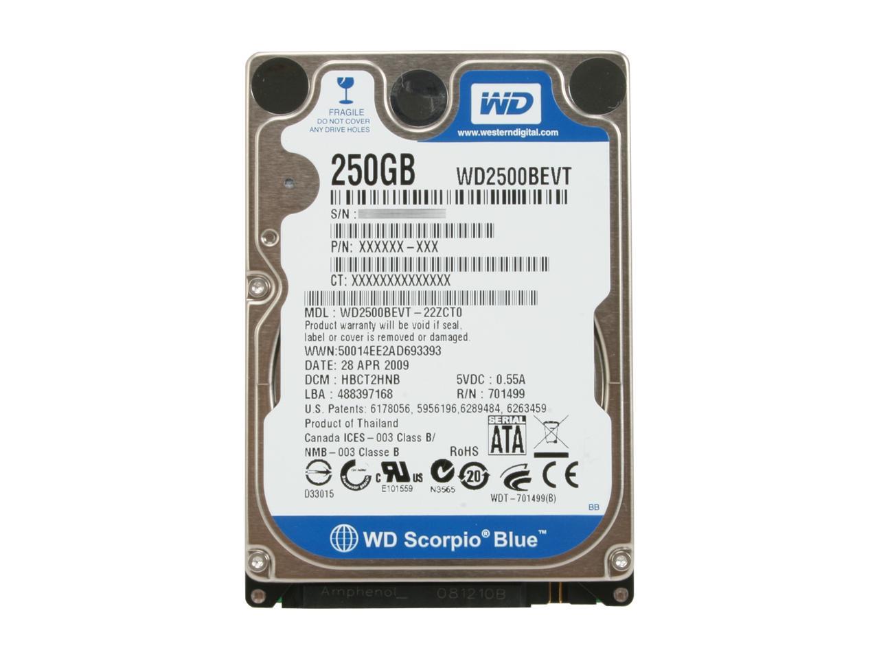 Western Digital Scorpio Blue Wd2500Bevt 250Gb 5400 Rpm 8Mb Cache Sata 3.0Gb/S 2.5" Internal Notebook Hard Drive Bare Drive